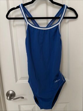 Dolfin Blue One-Piece Swimsuit with White Trim